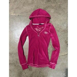 VTG Y2K Fox Racing Pink Henley Long Sleeve Thermal Waffle Knit Hoodie M (XS/S)